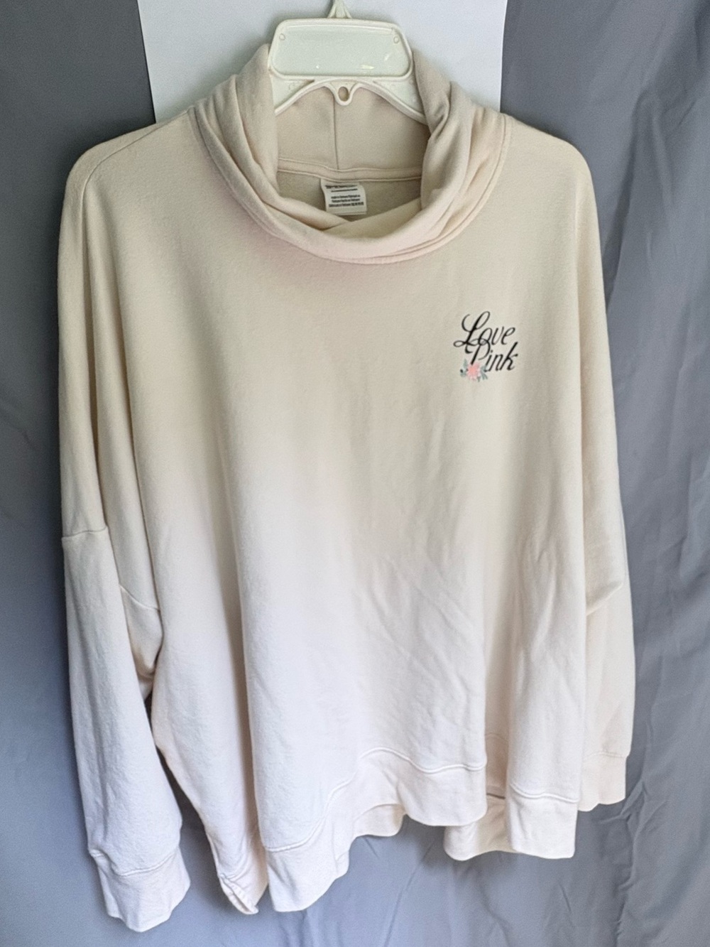 PINK Victoria's Secret Over-Sized Cream Cowl-Neck Pullover with Small Logo